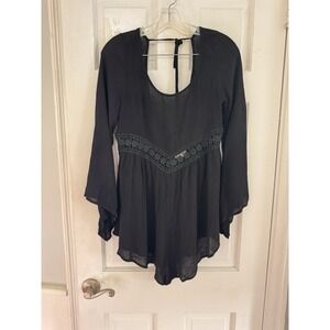 NWT's CATCHME Women's Sz S Black Shorts Jumper Romper Festival Boho Crochet‎